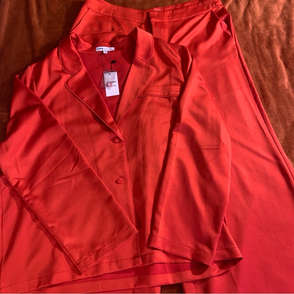 Express Vibrant Reddish Orange Pantsuit
